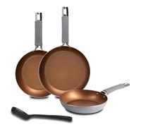 Juego de 3 Sartenes Ø18Ø22Ø26cm Aluminio forjado cobre + Espátula ranurada Bergner