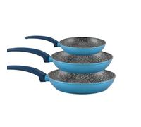 Juego de 3 sartenes azules de aluminio antiadherentes con fondo de inducción ideal para una distribución óptima del calor - Tres tamaños 18 - 22 - 26 cm para cocinar diferentes platos - Lavable en