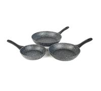 Juego de 3 sartenes con superficie antiadherente Salter BW06235S de la colección Megastone, 20, 24 y 28 cm, plateadas, Apto para lavavajillas y utensilios metálicos, 100% libre de PFOA