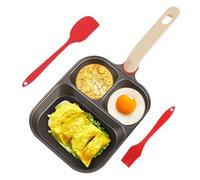 Juego de 3 sartenes para huevos antiadherentes con espátula para masa y pincel de aceite, mango ergonómico, dispositivo de cocina para el hogar y la preparación de la comida de la mañana