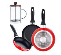 Juego de 3 sartenes san ignacio 16/20/24 cm +cafetera de émbolo de vidrio borosilicato 15,8x10x18,8cm