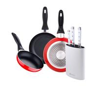 Juego de 3 sartenes san ignacio 16/20/24 cm +juego de 3 cuchillos de acero inoxidable + tacoma en color blanco 20 cm