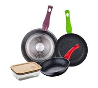 Juego de 3 sartenes san ignacio 18/22/26 cm+hermético de 650ml en vidrio de borosilicato