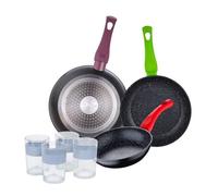 Juego de 3 sartenes san ignacio 18/22/26 cm+juego de 4 vasos de 0,5l 12 cm