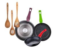 Juego de 3 sartenes San Ignacio 18/22/26 cm+Set 3pcs utensilios de cocina acacia