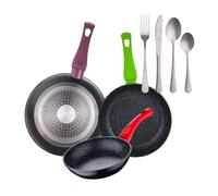 Juego de 3 sartenes san ignacio 18/22/26 cm+set de 16 cubiertos en acero inoxidable 12 cm