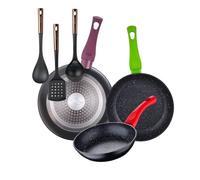Juego de 3 sartenes san ignacio 18/22/26 cm+ set de 3 utensilios de cocina de pbt negro y cobre 12 cm