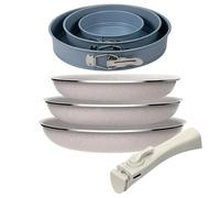 Juego de 3 sartenes San Ignacio Ø18Ø20Ø24cm aluminio prensado, antiadherente con mango extraíble+Juego de 3 moldes de horno redondos Ø12Ø18Ø22cm