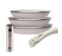 Juego de 3 sartenes San Ignacio Ø18Ø20Ø24cm aluminio prensado, antiadherente con mango extraíble+Pulverizador de Aceite y vinagre en acero inoxidable