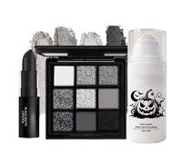 Juego de 3 sombras de ojos, base blanca y lápiz labial negro, maquillaje gótico, resistente al agua, larga duración, alta pigmentación, Halloween y escenario