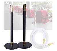 Juego de 3 soportes de control de multitudes, barreras de cuerda de terciopelo para hotel, centro comercial, exposición, bodas, elegantes postes negros y dorados con cuerdas blancas para gestión de