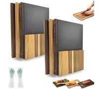 Juego de 3 tablas decorativas para cortar libros de cocina, tablas de cortar de madera con soporte, tablas de cortar de madera, estilo biblioteca, pan de queso, carne y verduras para los amantes de