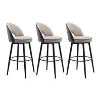 Juego de 3 taburetes de bar con altura de mostrador de color gris caqui, sillas de piel sintética giratorias de 360° con patas traseras de acero y reposapiés para cocina, restaurante, salón y pub