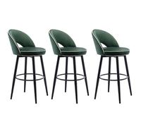 Juego de 3 taburetes de bar de terciopelo verde con altura de mostrador, sillas giratorias de 360° de piel sintética con patas traseras de acero y reposapiés para decoración de cocina, restaurante