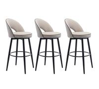Juego de 3 taburetes de bar giratorios de 360° de piel sintética con patas traseras de acero y reposapiés para cocina, restaurante, salón, color caqui, 72 cm