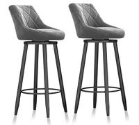 Juego de 3 taburetes de bar giratorios de terciopelo con respaldo, 65 cm de altura, patas negras, ideal para cocina y pub