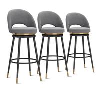 Juego de 3 taburetes de bar giratorios de terciopelo gris de 65 cm con | Juego de 3 taburetes giratorios de terciopelo gris de 65 cm de alto con respaldos de apoyo, combinados con un marco de metal