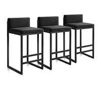 Juego de 3 taburetes de bar modernos de terciopelo con respaldo, marco de metal negro, altura del asiento de 65.0 cm, soporta 136.1 kg, elegantes taburetes de bar de cocina