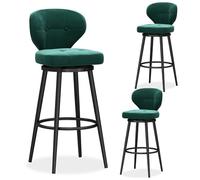 Juego de 3 taburetes de bar modernos de terciopelo con respaldo mediano y base de metal, sillas de isla de cocina tapizadas para comedor contemporáneo y decoración del hogar