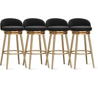 Juego de 3 taburetes de bar tapizados de terciopelo moderno con patas de metal dorado, taburetes de respaldo bajo para isla de cocina y comedor, 65 cm de altura, disponibles en colores blanco y negro