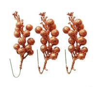 Juego de 3 tallos de bayas rojas brillantes realistas para decoración de árbol de Navidad, alambre de hierro flexible que hace que sea fácil darle estilo a tu decoración navideña (bronce)