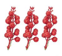Juego de 3 tallos de bayas rojas brillantes realistas para decoración de árbol de Navidad, alambre de hierro flexible que hace que sea fácil darle estilo a tu decoración navideña (rojo)