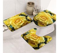 Juego de 3 tapetes de baño antideslizantes lavables con contorno en forma de U, tapetes de baño absorbentes de microfibra con diseño de rosas amarillas para decoración de bañera, ducha