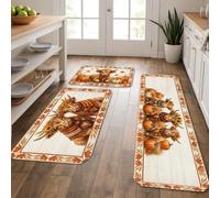 Juego de 3 tapetes de cocina con diseño de calabazas, diseño rústico de hojas de animales de granja, color naranja, lavable, cómodo, acolchado, decoración para fregadero, lavandería, baño, entrada