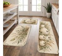 Juego de 3 tapetes de cocina con diseño de calabazas, hojas naturales rústicas, trigo, otoño, beige, lavables, cómodos, gruesos, decoración para fregadero, lavandería, baño, entrada