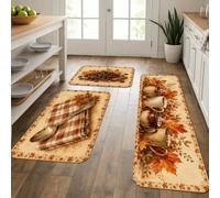 Juego de 3 tapetes de cocina con diseño de hojas, estilo rústico, tradicional, cuchara, color marrón, lavable, cómoda, decoración para fregadero, lavandería, baño, entrada