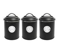 Juego de 3 tarros de almacenamiento de metal 'Coffee, Tea, Sugar' con tapa Ø11,5x17cm negro, tarro de almacenamiento, tarro de café, carrito de té, azucarero