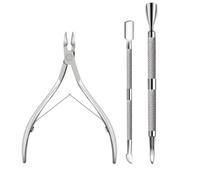 Juego de 3 tijeras para cutículas de uñas, de acero inoxidable, para manicura y pedicura, alicates plateados, BH01