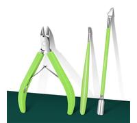 Juego de 3 tijeras profesionales de acero inoxidable para cortar uñas, multifunción, quitacutículas, kit de manicura y cuidado de uñas, color verde.
