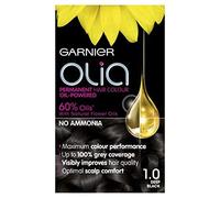 Juego de 3 tintes permanentes Garnier Olia, sin amoníaco para un aroma agradable, cobertura de hasta 100% gris, máximo rendimiento de color, 60% aceites, 1.0 negro profundo