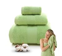 Juego de 3 toallas de algodón, toallas suaves y absorbentes con toalla de baño, toalla de mano y paño para el hogar, spa, baño (verde)