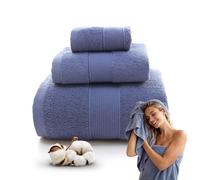 Juego de 3 toallas de algodón, toallas suaves y absorbentes con toalla de baño, toalla de mano y paño para el hogar, spa, baño (azul)