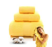 Juego de 3 toallas de algodón, toallas suaves y absorbentes con toalla de baño, toalla de mano y paño para el hogar, spa, baño (amarillo)