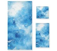 Juego de 3 toallas faciales de limpieza con textura de mármol azul y blanco, 1 toalla de baño, 1 toalla de mano y 1 paño para el hogar, cocina y familia