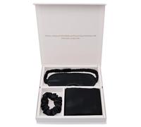 Juego de 3 Uds de Lujo de Seda de Morera 100%, Funda de Almohada, MáScara para Ojos Scrunchie Juego de Ropa de Cama de Seda Premium Caja de Regalo Con Bolsa de Mano(Black)