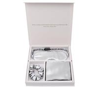 Juego de 3 Uds de Lujo de Seda de Morera 100%, Funda de Almohada, MáScara para Ojos Scrunchie Juego de Ropa de Cama de Seda Premium Caja de Regalo Con Bolsa de Mano(Water Gray)