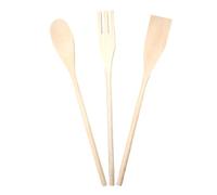 Juego de 3 utensilios de cocina de madera de haya - Juego de cuchara, pala, tenedor de cocina, para asar y hornear, 30,5 cm, diseño en una sola pieza, accesorios antiarañazos - Cucharón