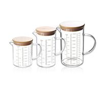 Juego de 3 vasos medidores de cristal, 1 L, 500 ml/350 ml, vidrio de borosilicato resistente al calor, tazas de medición con mango y boquilla en forma de V para cocina o restaurante