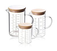 Juego de 3 vasos medidores de cristal con tapa, mango, 350 ml, 500 ml, 1000 ml, tazas de medición de vidrio de borosilicato, resistentes al calor, con escala precisa para cocina y hornear