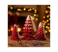 Juego de 3 Velas de Árbol de Navidad de MMOBIEL - Velas Aromáticas Artesanales de Cera de Soja con Grande, Mediano, Pequeño - Aroma a Enebro y Lavanda - Decoración Interior - Regalo - Rojo