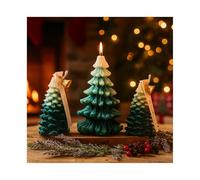 Juego de 3 Velas de Árbol de Navidad de MMOBIEL - Velas Aromáticas Artesanales de Cera de Soja con Grande, Mediano, Pequeño - Aroma a Enebro y Lavanda - Decoración Interior - Regalo - Verde