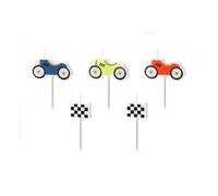 Juego de 3 velas de cumpleaños, diseño de coches de carrera, 2 a 3 cm, para decoración de tartas, cumpleaños infantil, azul, amarillo y rojo