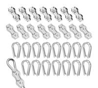 Juego de 30 abrazaderas de cable M3 con 15 pinzas de acero inoxidable 304 y 15 piezas de cuerda de alambre, abrazadera dúplex para cuerda de acero, toldo fijo