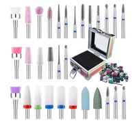 Juego de 30 brocas para uñas con elegante soporte para brocas de uñas y bandas de lijado para taladro de uñas, broca profesional de cerámica de diamante para máquinas eléctricas de uñas con interfaz
