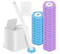 Juego de 30 cepillos de Inodoro Desechables con Limpiador Ultra higiénico, Rellenos de Esponja, de Inodoro con Soporte con Limpiador de Bordes, Limpiador para Lavabo, bañera (Blanco)