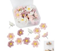 Juego de 30 chinchetas florales y alfileres florales para tablón de anuncios, agujas decorativas, tablero de corcho, pared de fotos, oficina y decoración del hogar
